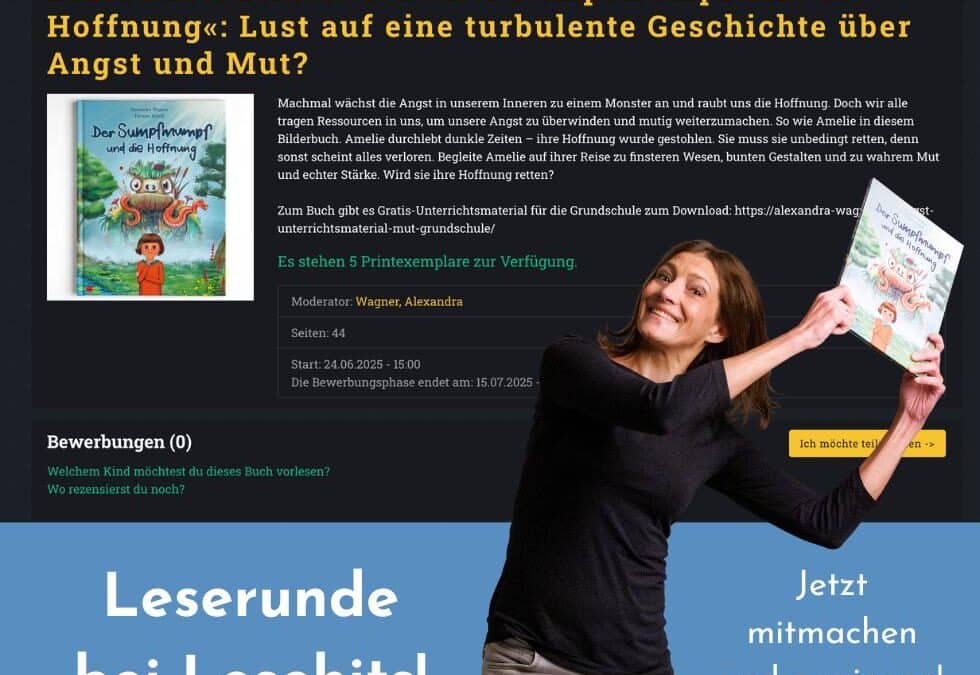 Screenshots Leserunden-Buchverlosung Lesehits, Alexandra Wagner davor mit Buch in der Hand