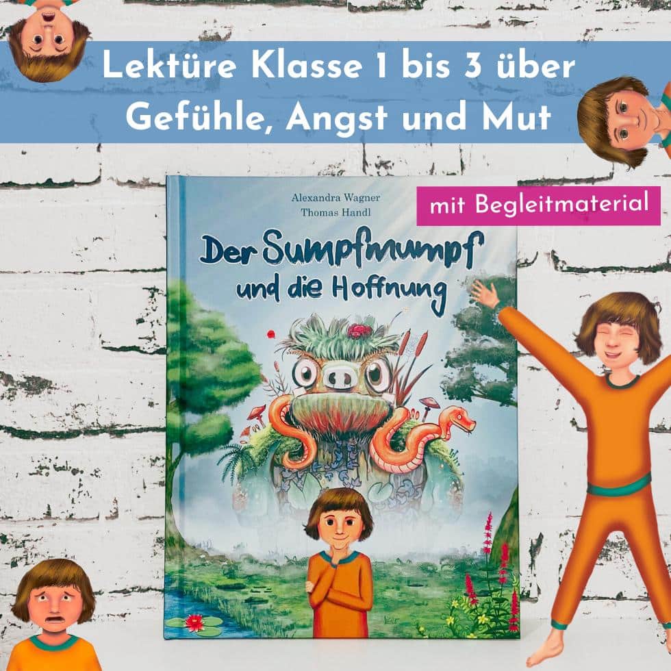 Foto von Buch "Der Sumpfmumpf und die Hoffnung" mit Textbalken