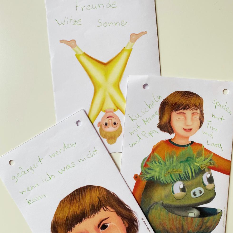gefuehlskarten-bildkartenseite-mit-platz-kinder-schreiben-gedanken-zum-gefuehl Gefühlskarten mit Illustrationen und Notizen von Kindern zu den abgebildeten Gefühlen