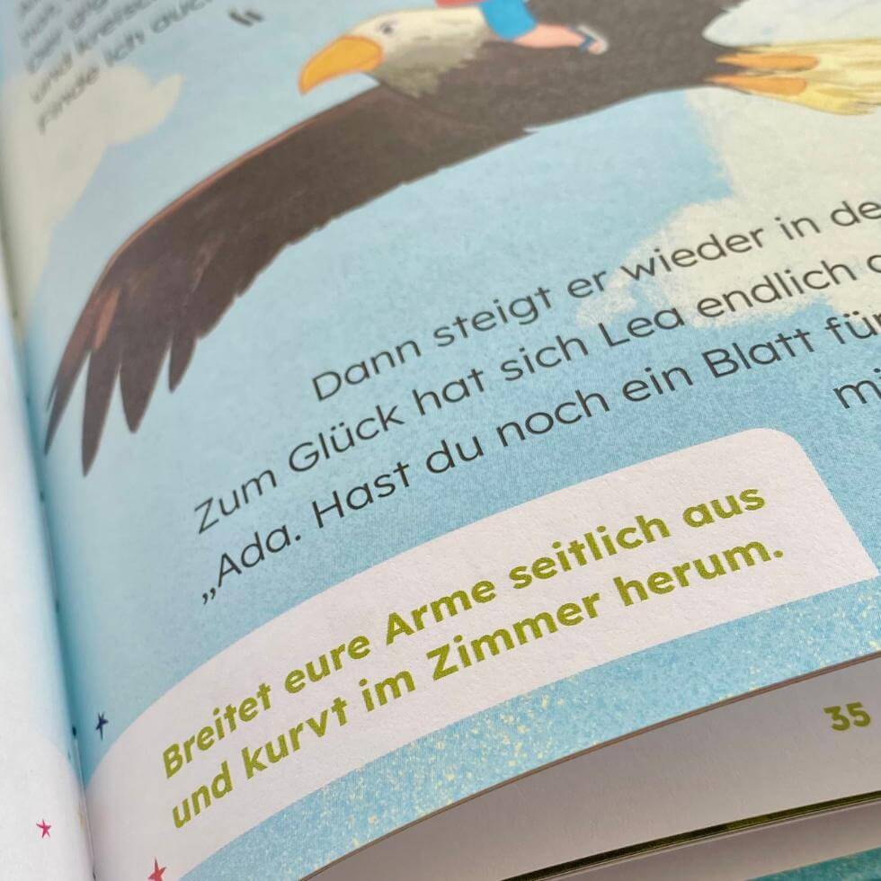Nahaufnahme Mitmachaktion "Fliegt wie ein Adler" im Buch "Lesewald"